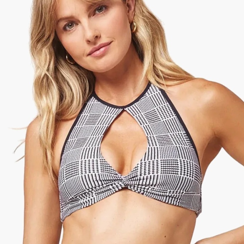 🌻NEW w.tag L*Space Jessy Black & White Plaid Bikini Top Size Medium $110 Retail